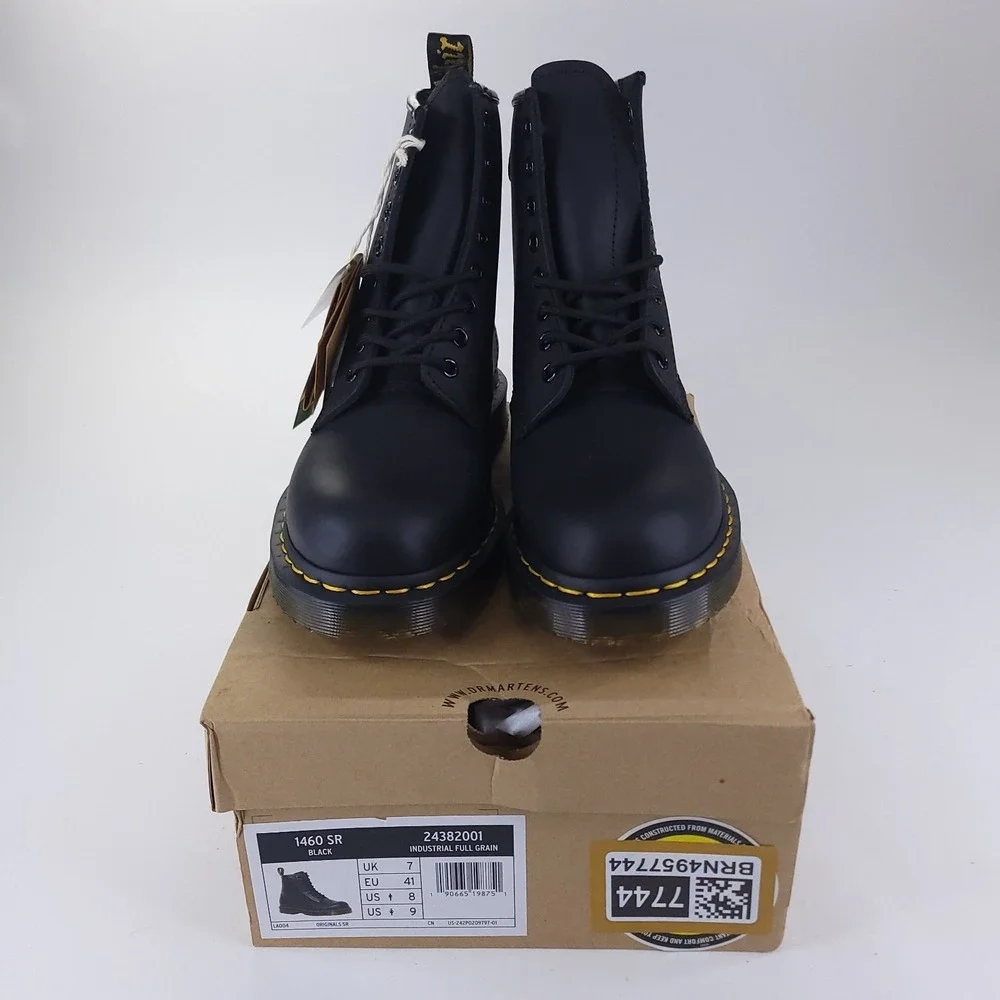 Dr. Martens Work Boots Mens 8 Womens 9 Black  1460 SR Slip Resistant Leather NIB